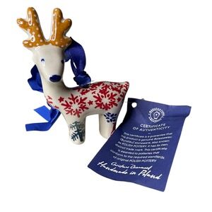 Polish Pottery Christmas Reindeer Ornament Handmade Poland Manufaktura Tree Gift